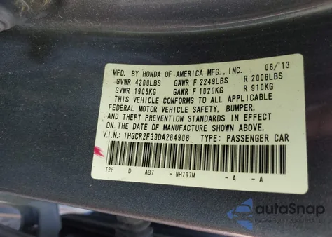 2013 Honda Accord Lx from USA, damaged, VIN 1HGCR2F39DA284908